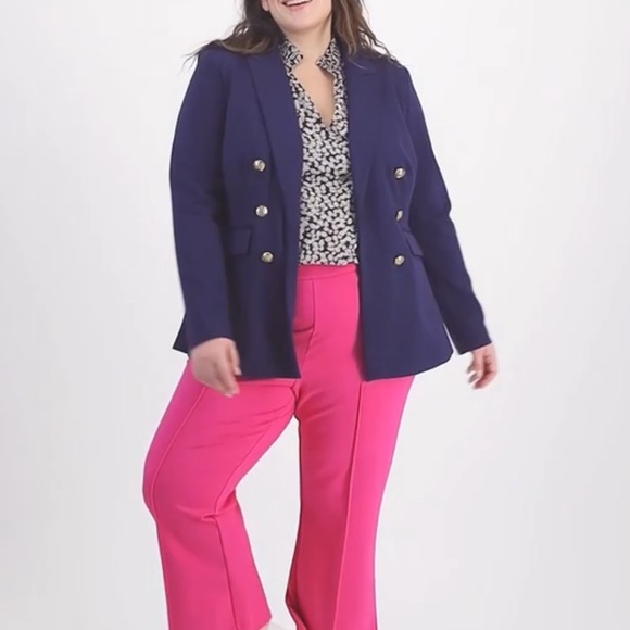 On 34th Faux Double Breasted Ponte Knit Blazer Navy Blue 1X - Picture 5 of 12